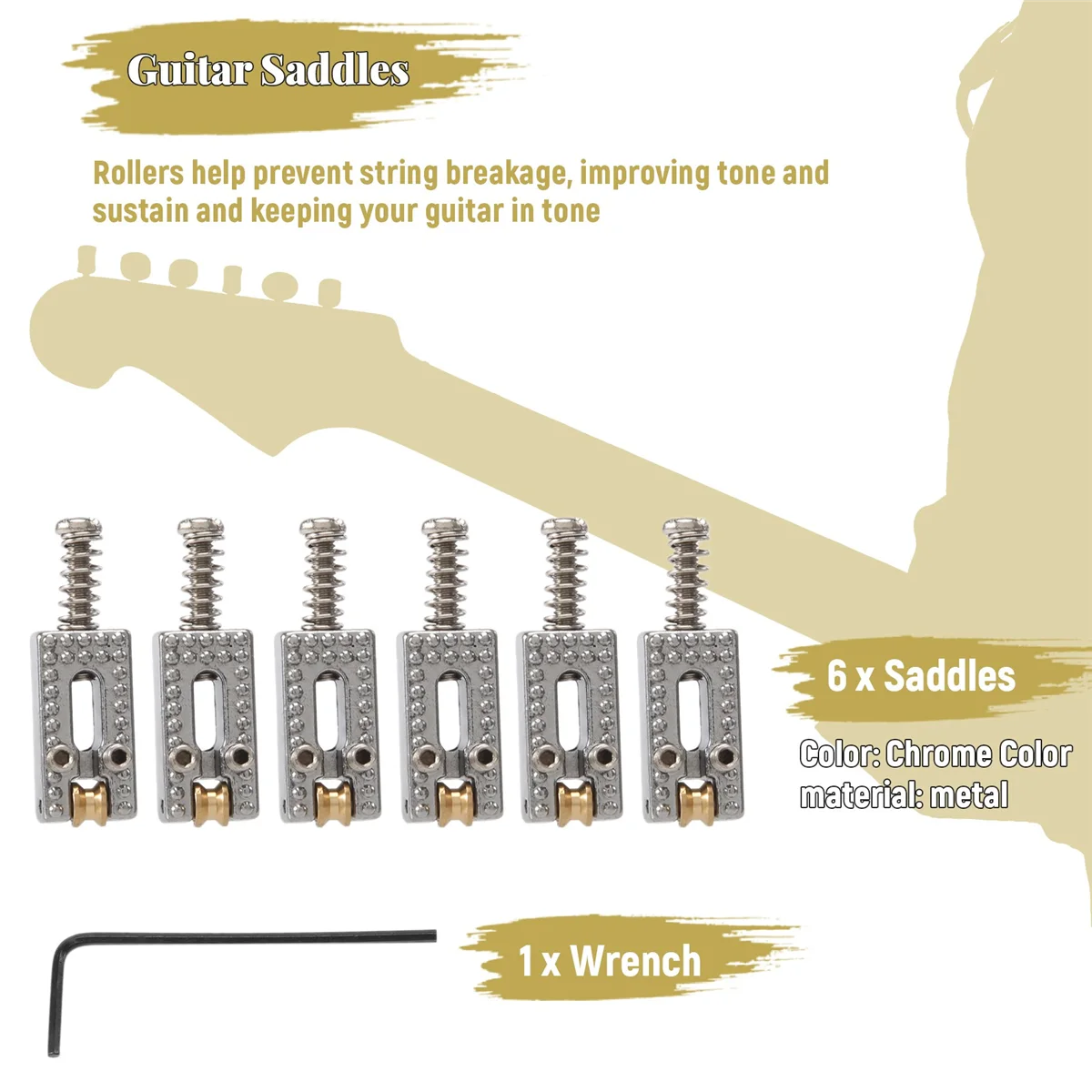 6 Roller Bridge Tremolo Saddles With Wrench For Fender Strat Tele Electric Guitar Chrome Color