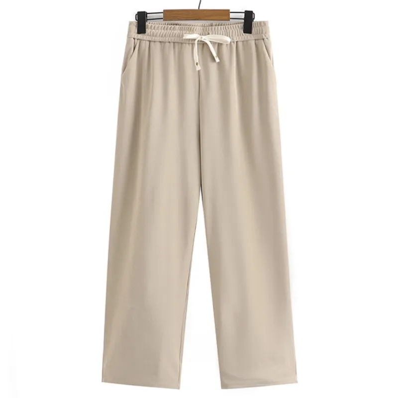 

Plus Size Wide Leg Pants Women Clothing Drawstring Drape Bottoms Curve Straight Trousers Spring Summer 2023
