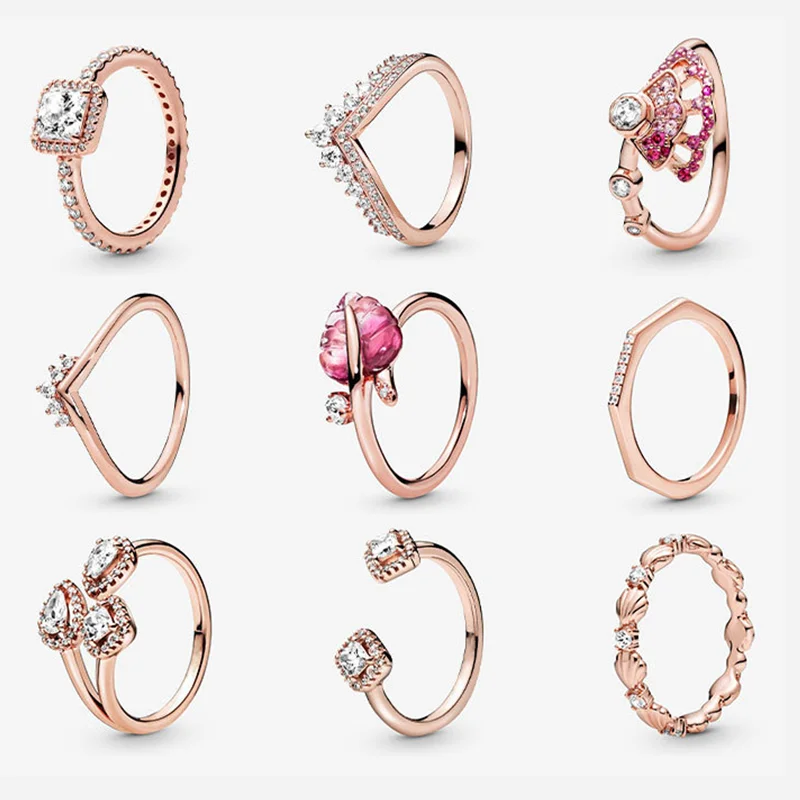 LR вневременное желание сердце сверкающие розовые золотые розовые тонкие тиара Wishbone кольца прозрачные бриллианты для женщин подарок на день Святого Валентина