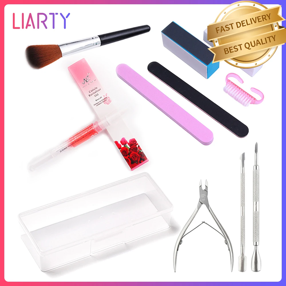 

11PCS Nail Clean Set With Stainless Steel Manicure Kit Cleaning Brush Nail File Nail Buffer Sanding Tools Nail Nutrition Pen Box