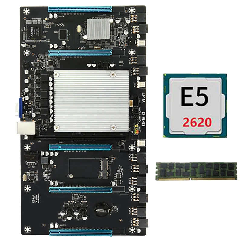 

NEW-ETH79-X5 BTC Mining Motherboard With E5 2620 CPU+ DDR3 RAM H61 LGA2011 65Mm DDR3 DIMM PCIE 16X For 3060 3080 Graphics