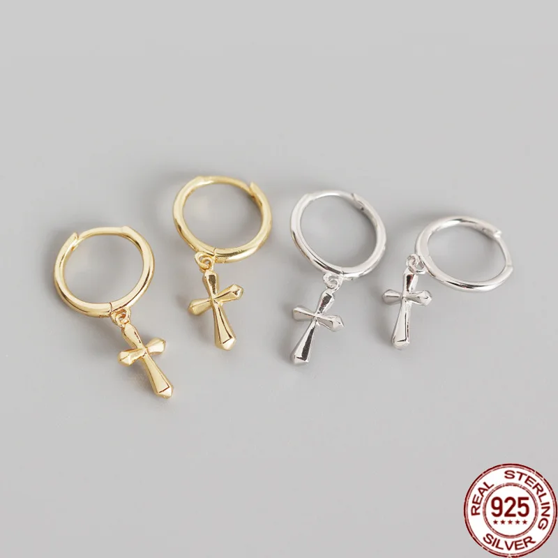 

Женские маленькие серьги с обнаженным крестом E0257, минималистичные серьги из стерлингового серебра 925 пробы в французском стиле капельки, в ...