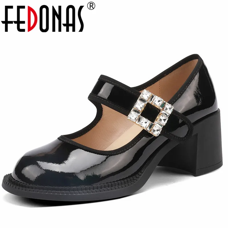 

FEDONAS Working Casual Women Pumps Genuine Leather Fashion Rhinestone High Heels Mary Janes Platforms Shoes Woman Spring Summer