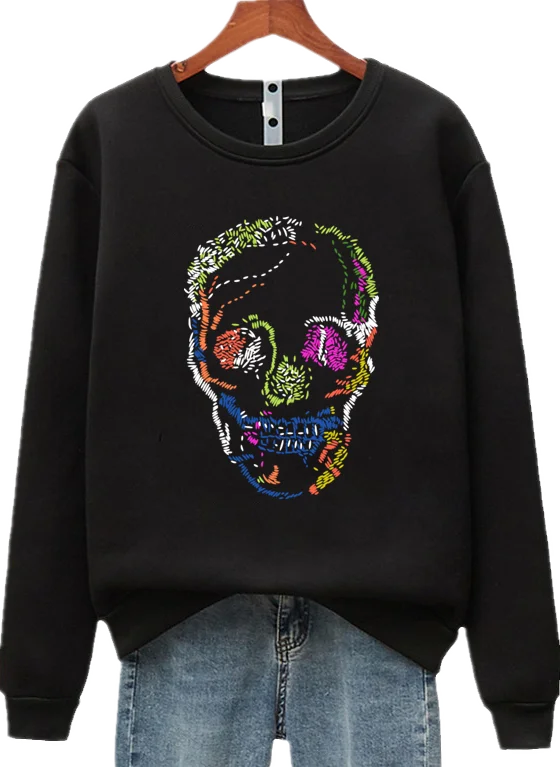 

McQueen Pullover Hoodies & Sweatshirts Spring and Autumn New Loose Outer Wear Skull Print Long Sleeve Women's Clothing