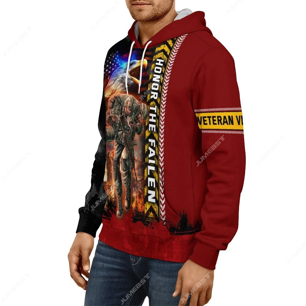 Jumeast мужские толстовки с 3D-принтом на День ветеранов свободные красные большого