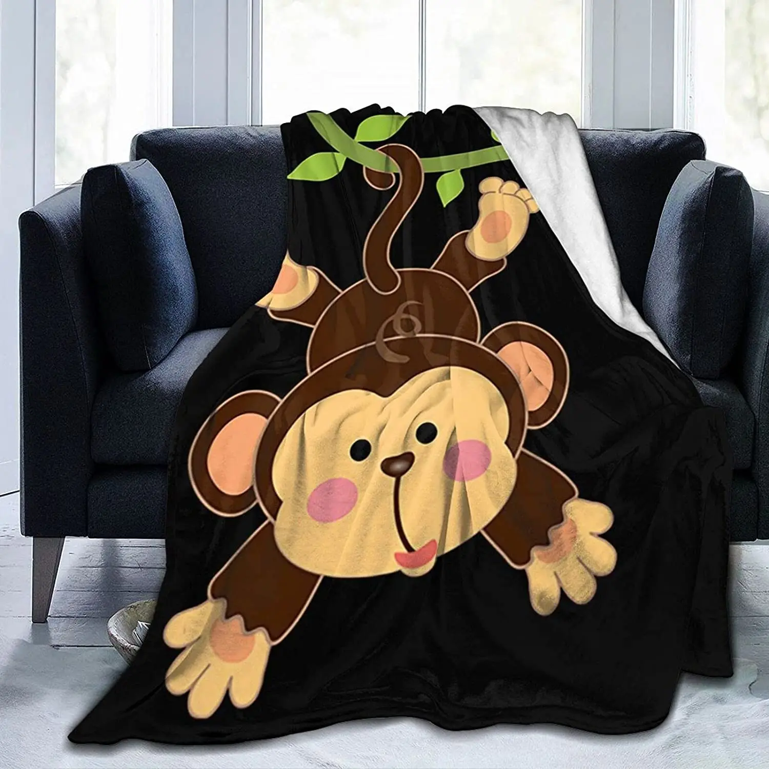 

Flannel Fleece Blanket - Monkey Throw Blanket for Bedroom Couch Travelling,Comfortable All Season Air Conditioning Blanket