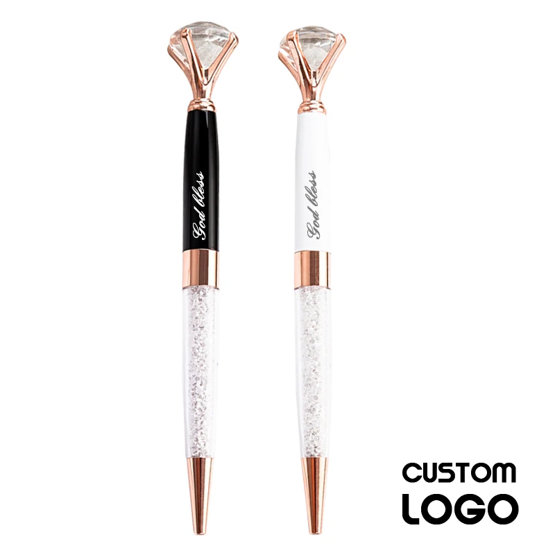 Металлическая шариковая ручка с 2 звеньями черно-белая большим кристаллом и