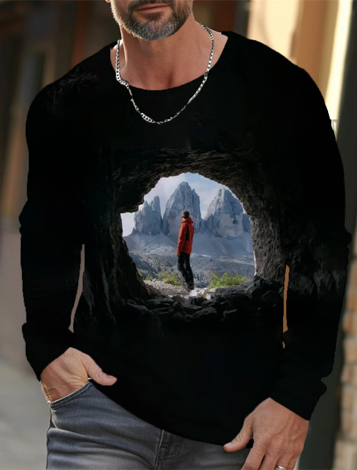 

Футболка мужская с длинным рукавом, винтажный Повседневный Топ, красивый наряд с 3D-принтом для парней и пещер