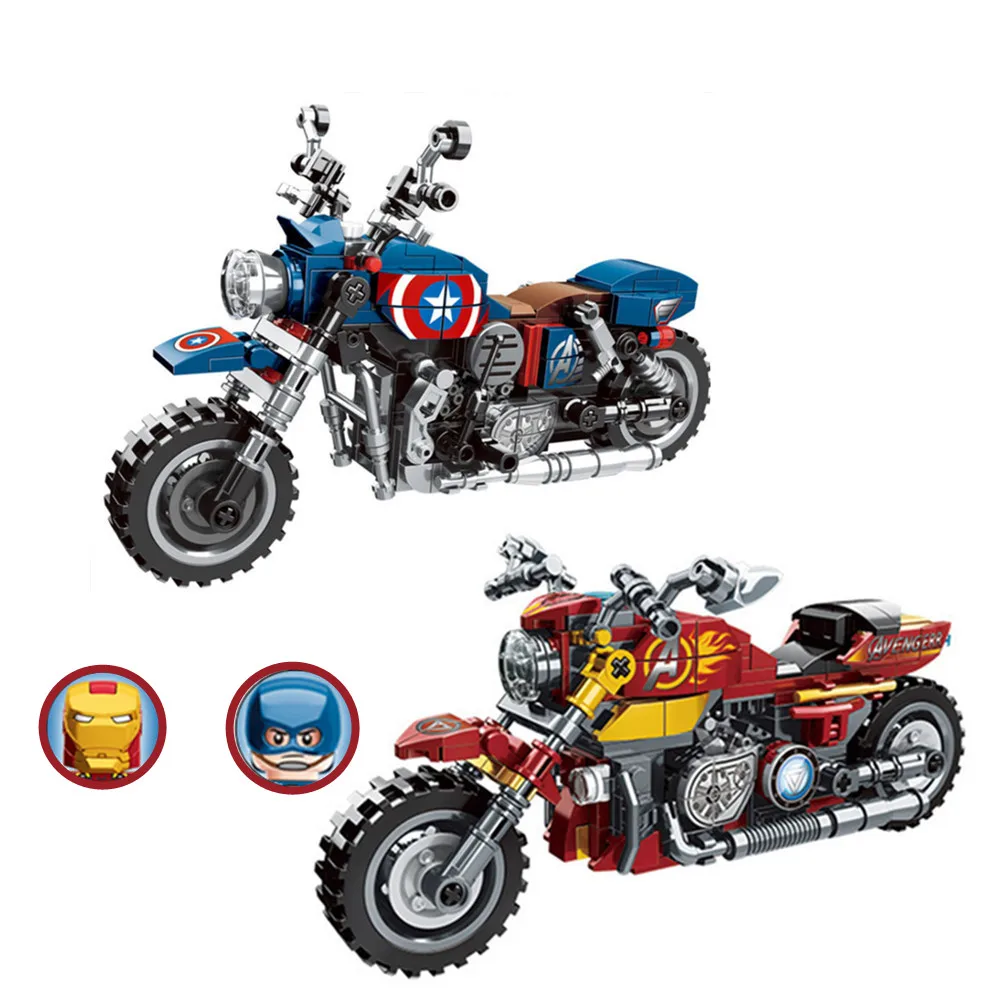 

Disney Marvel Avengers Captain America Iron Man Motorcycle Model Building Blocks Heroes Toys Kid Gifts Boys Set