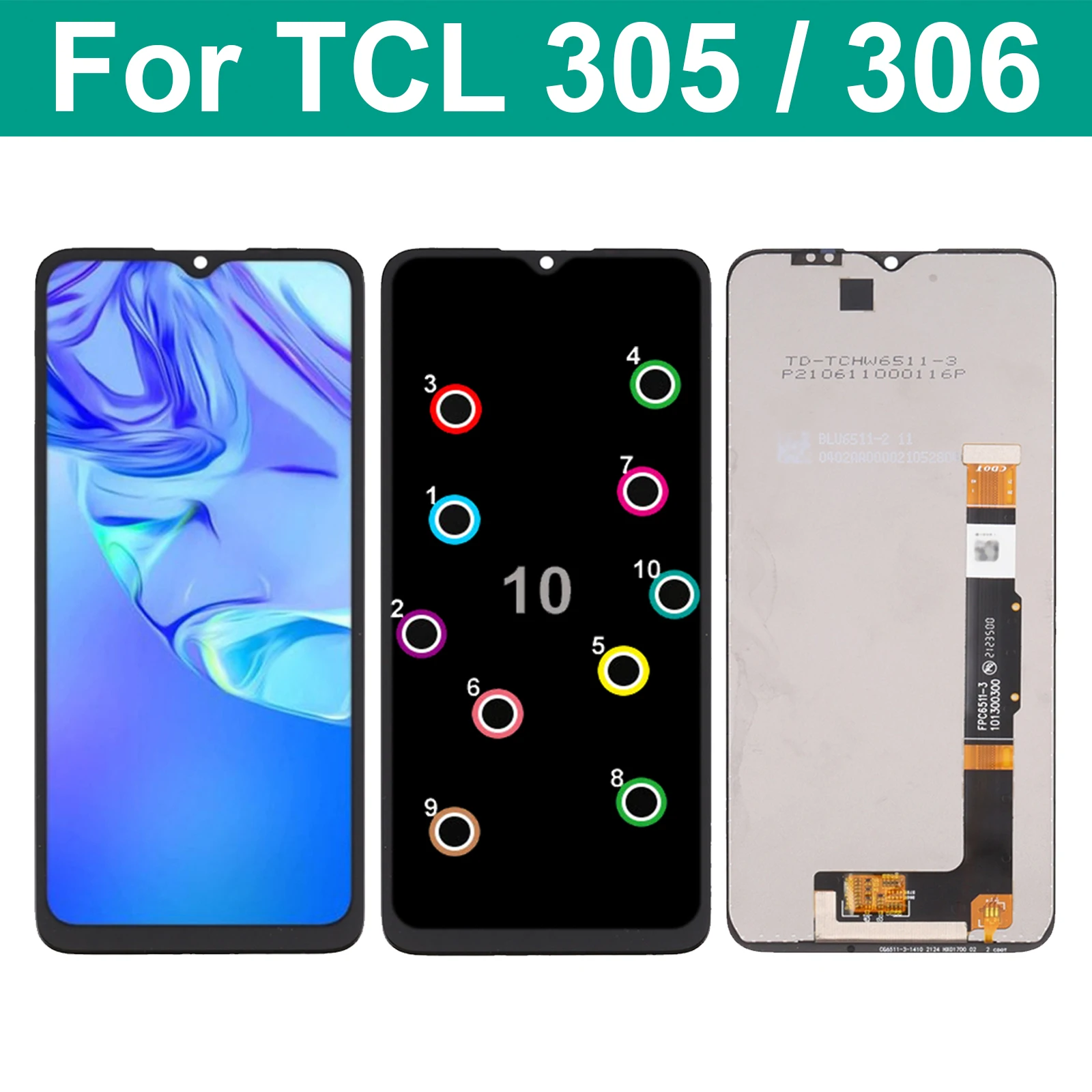

6.52'' Original For TCL 305 305i 6102D 5164A LCD Display Touch Screen Digitizer Assembly For TCL 306 X668 6102H LCD