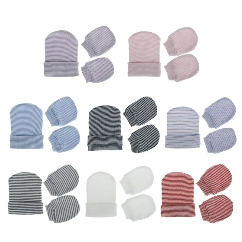 

Soft Hat and Anti-grasping Gloves Four Seasons Newborn Safety Anti Eat Mitten