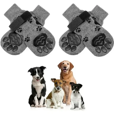 Нескользящие носки для собак, Регулируемые нескользящие, с узором в виде лап, для домашних питомцев, 4 шт.