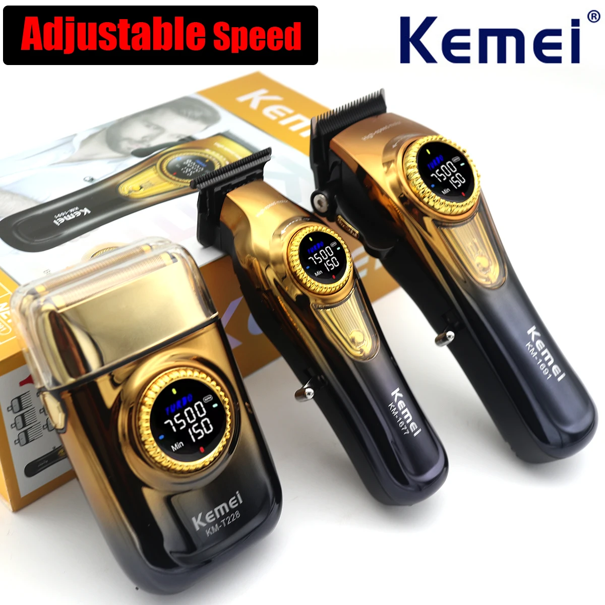 Фото Kemei 1691 1677 T228 комплект перезаряжаемые парикмахерские машинки для стрижки волос электрический беспроводной триммер для волос профессиональная мужская машина для стрижки волос №1