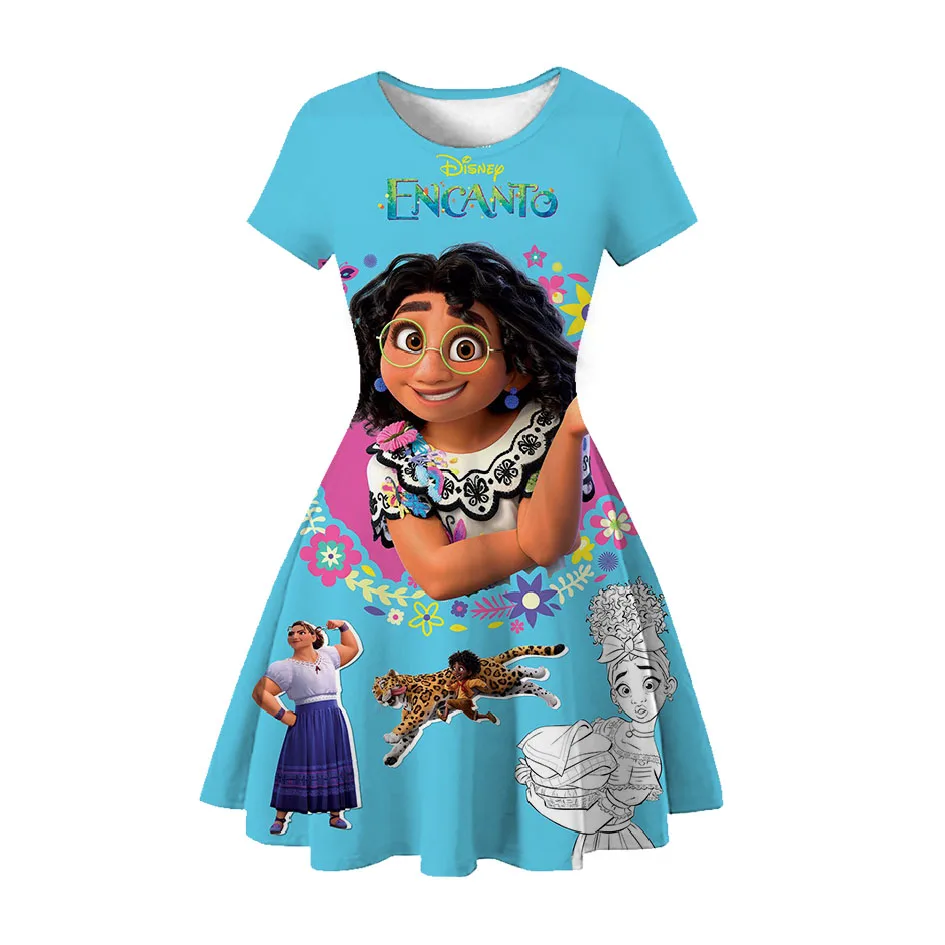 Disney Encanto Mirabel Princess Dress Girl Summer Short Sleeve Kids Clothes Children's Pajamas Birthday Casual Costume Dresses