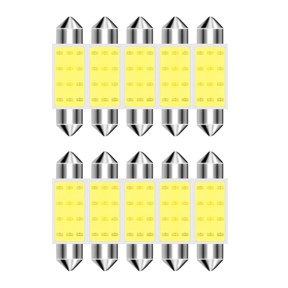 

31/36/39/41 мм 10 шт. C10W C5W светодиодный лампочка фестон 12 В COB 6500K белый Автомобильный интерьер КУПОЛ крыша чтение багажник номерной знак свет