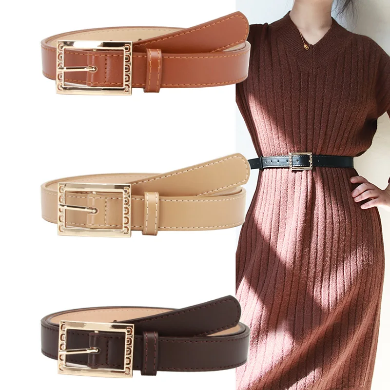High-quality Alloy Pin Buckle Belts Black Waistband Belt New Woman Fashion Hot Sale PU Leather Belts for Jeans Dresses Pants