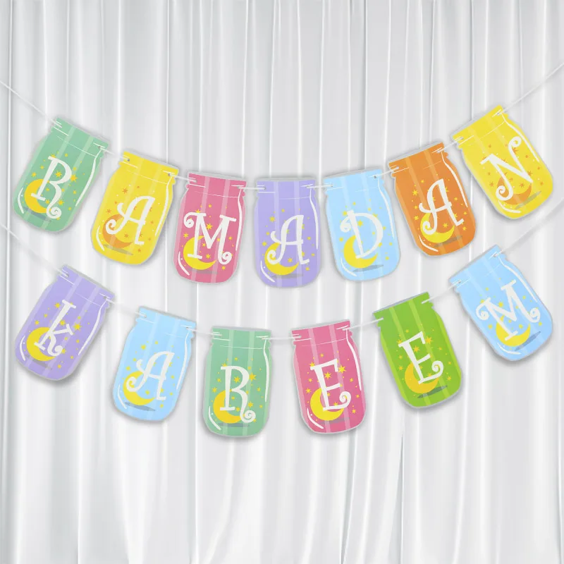 ИД Мубарак баннер Звезда Луна письмо бумажные флажки гирлянда флаг исламский