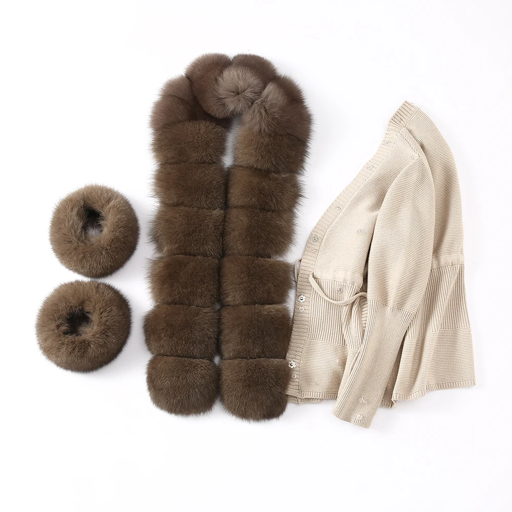 Women Cardigans Sweater Natural Fox Fur Lady Knitwears Knitted Crop Real fox Fur Ladies Winter Cashmere Warmer Jacket S7950