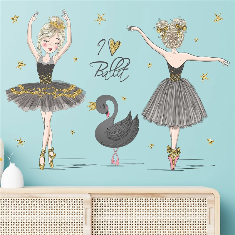 Наклейки на стену с рисунком танцующих девушек и черного лебедя для детской