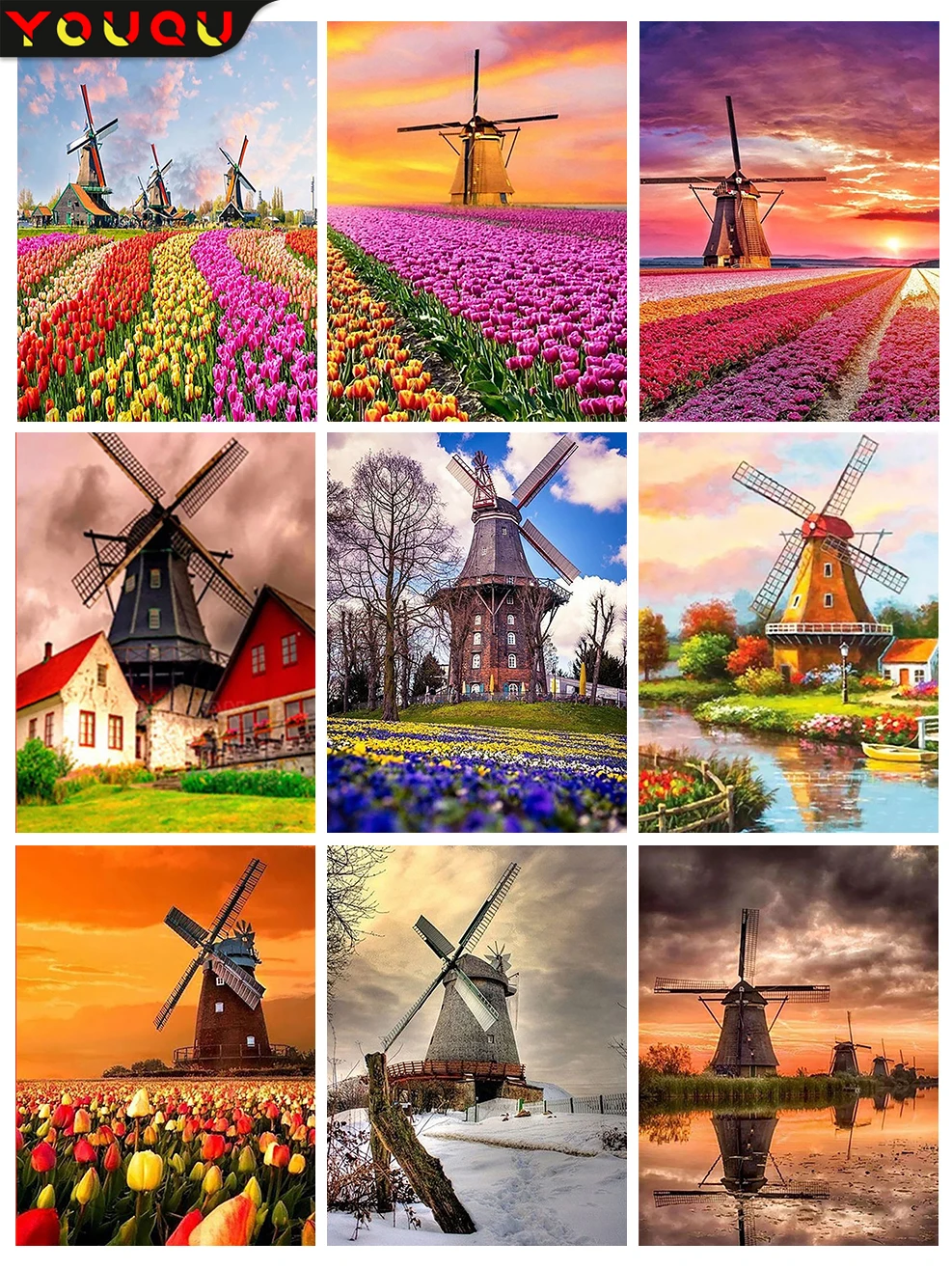 

YOUQU Landscape Series Small Size Diamond Painting DIY "windmill” Mosaic Picture 5D Diamond Embroidery Beautiful Home Decoration