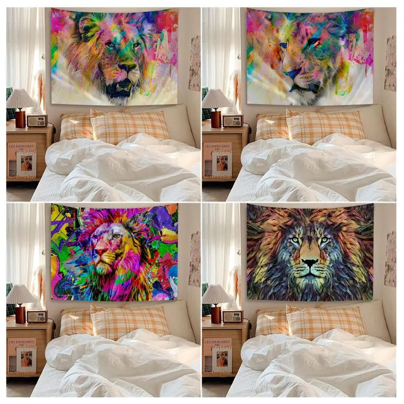 

Colorful Lions Graffiti Wall Tapestry Indian Buddha Wall Decoration Witchcraft Bohemian Hippie Art Home Decor