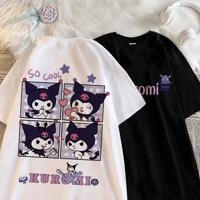 

Sanrios Kawaii аниме Kuromi Милая мультяшная футболка с коротким рукавом Новая летняя свободная тонкая хлопковая футболка подарок на день рождения