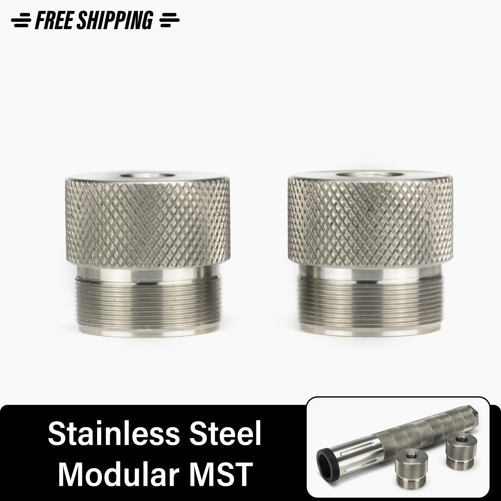 

10''L 1.5''OD Full Stainless Steel two end caps 1/2x28+5/8x24 Modular Solvent Cleaning Tube (MST) 1.375x24 TPI 8x Cone cups Kit