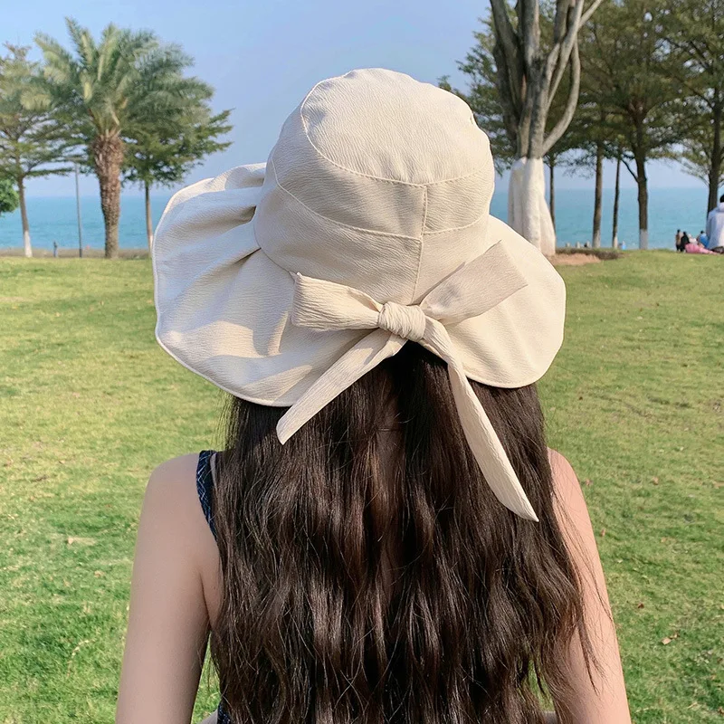 

Летняя женская панама VACIGODEN, пляжная шляпа, новая Солнцезащитная шляпа, женская шляпа с бантом против УФ-лучей для рыбалки, шляпа от солнца с большими полями