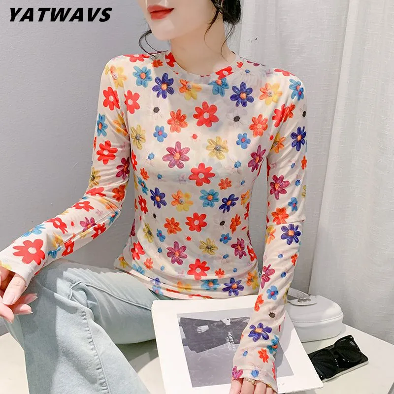 Женская Двухслойная футболка с цветочным принтом Элегантная круглым вырезом и