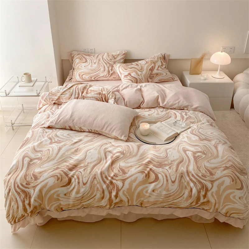 

Новый молочный Бархат Теплый мягкий милый дом 4 шт. Королевский пододеяльник Простыня Комплект постельного белья