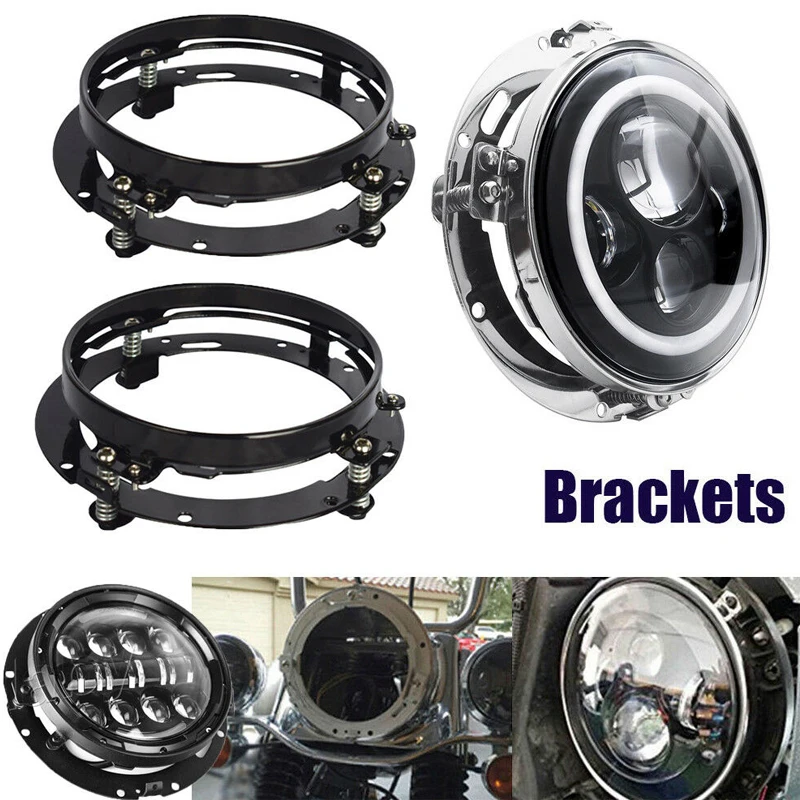 

Mounting Ring Bracket 7 Inch Black/Chrome Round LED Headlight Adapter Bracket for Touring Softail FLD/Road Glide Street Glide