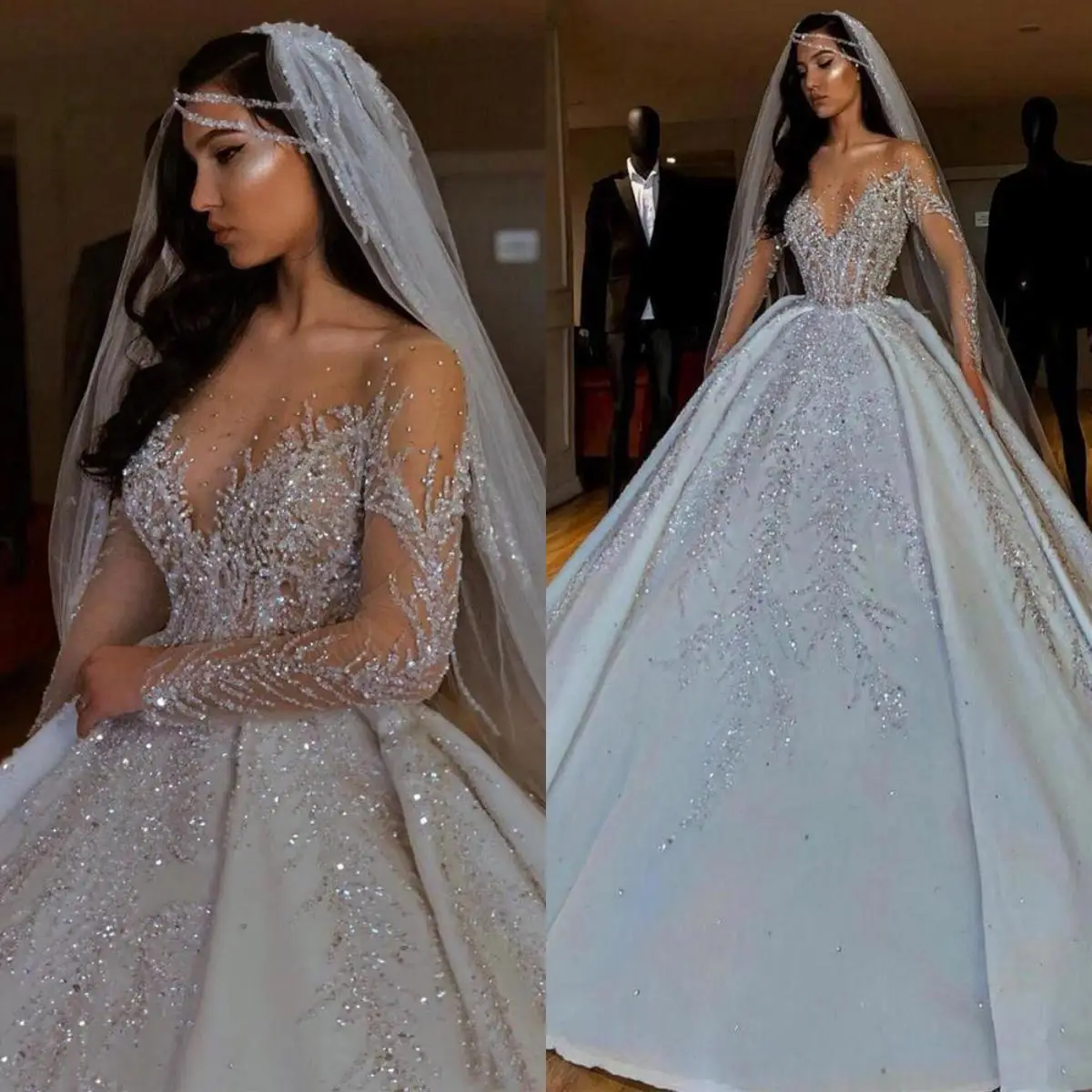 

Sexy V Neck Elegant Ladies Dubai Arabian Ball Dress Bridal Wedding Dress Plus Size Sweetheart Backless Sweeper Vestidos De Novia