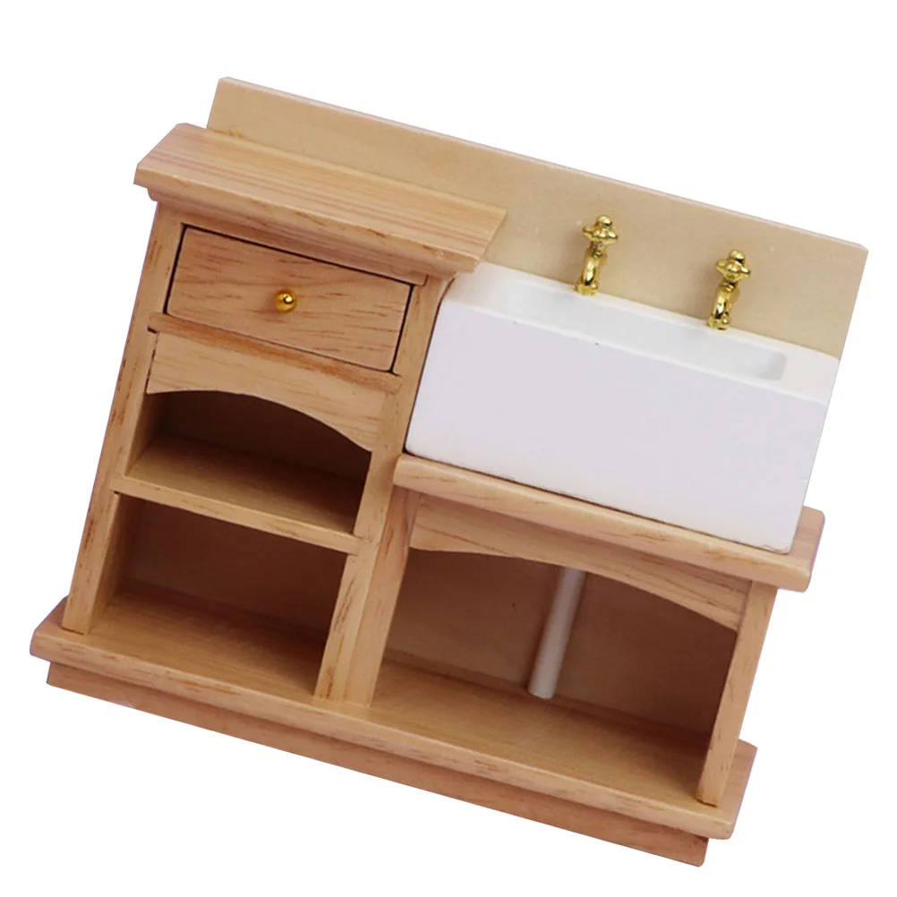 

House Sink Bathroom Model Toilet Plaything Dolly Furniture Prop Wood Simulation Miniature Dollhouse