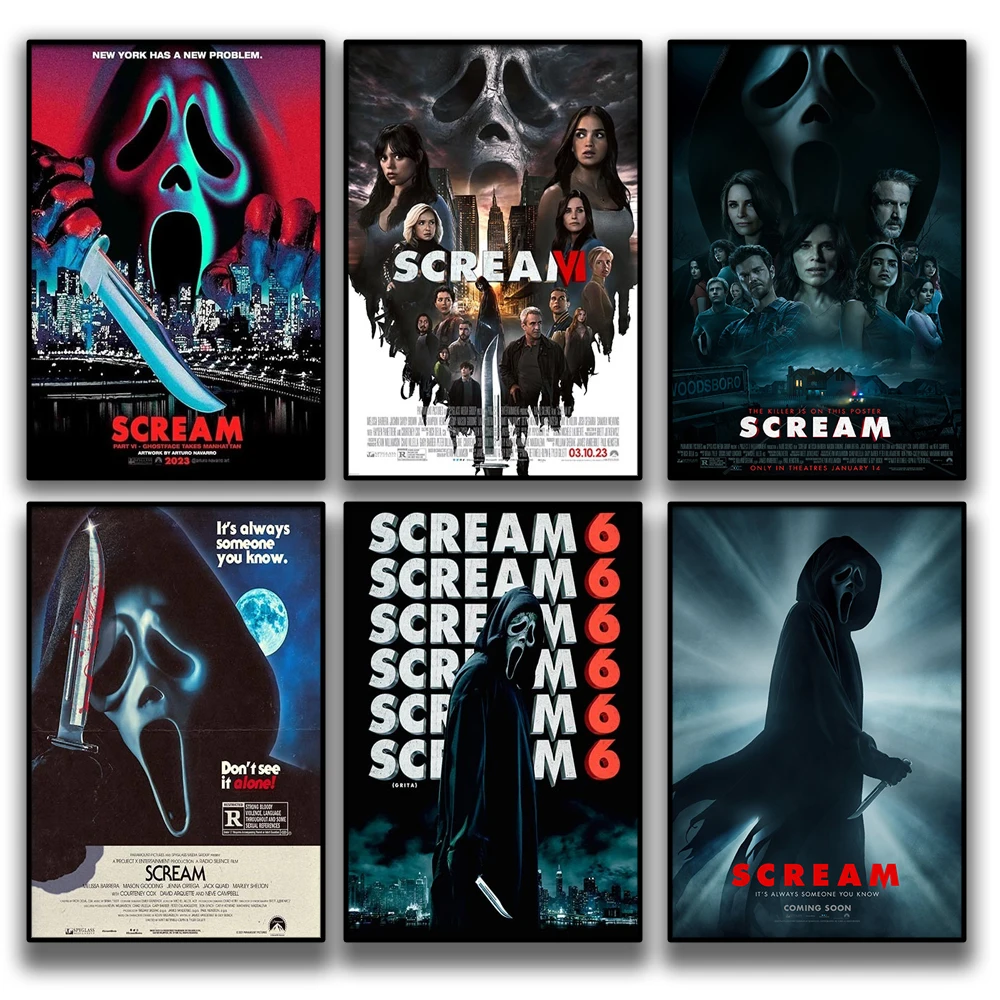 

Horror Movie Poster Scream Movie Poster Aesthetic Canvas Painting Wall Art Mural Cinema Club Room Decor Home Decor Gift Unframed