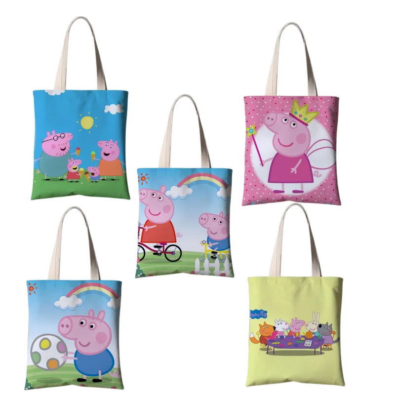 

Peppa Pig Anime Cute Personality Canvas Bag Student Large Capacity Storage Bag One Shoulder Messenger Bag Children Gift Bag