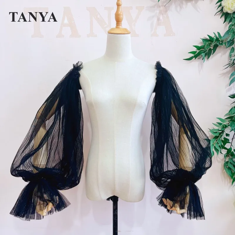 

Черные пышные рукава для свадьбы, съемный рукав с бусинами и оборками, вечерние аксессуары для сцены, фотографии, Новинка