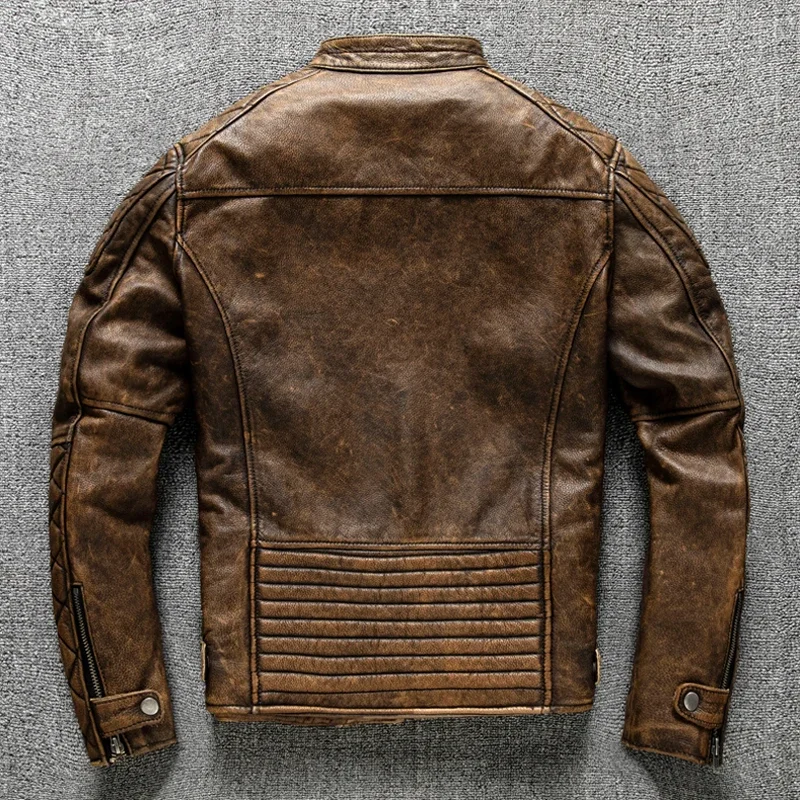 Винтажная мужская кожаная куртка желто-коричневого цвета толстая байкерская из