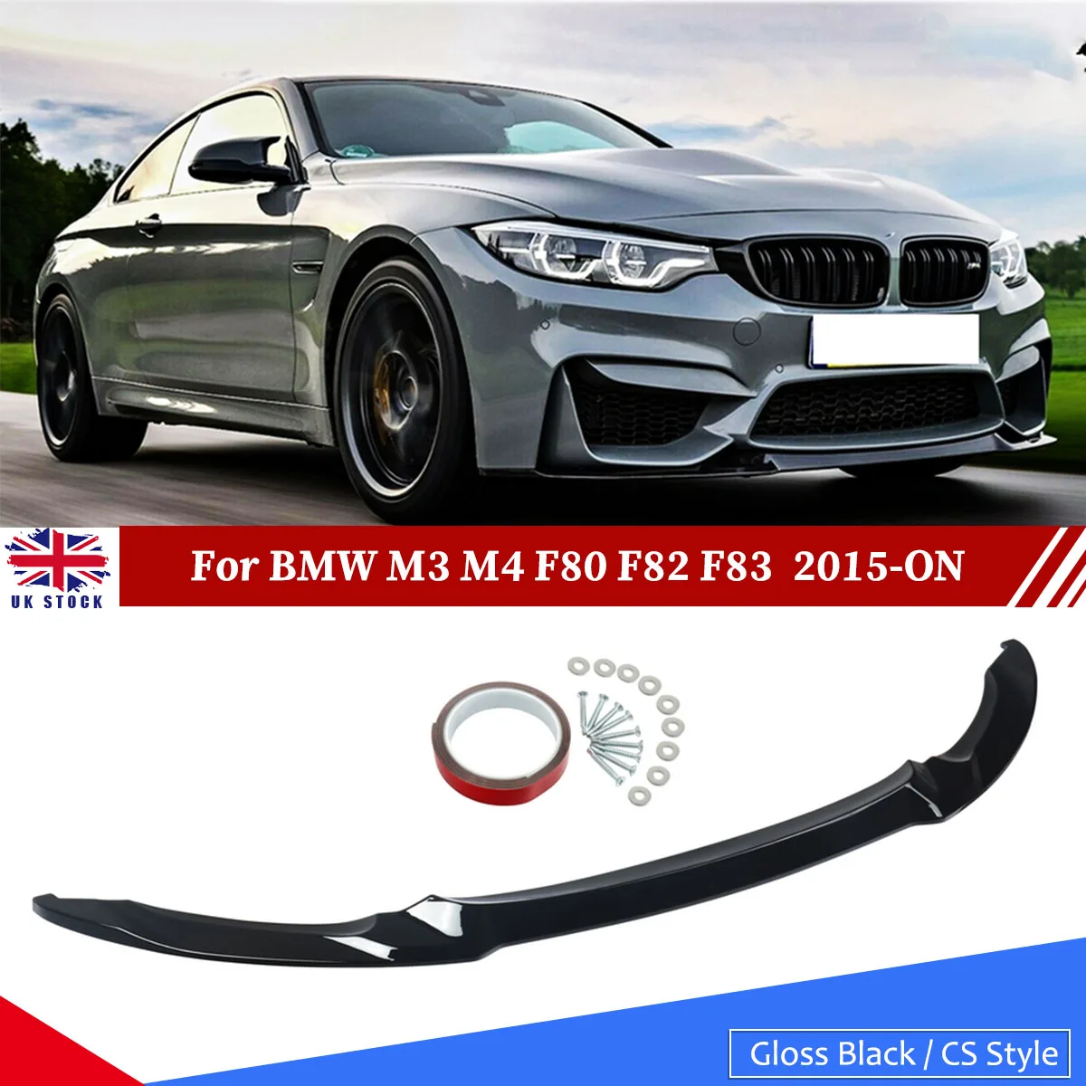 Фото Новый передний сплиттер в стиле CS, замена штатного, для BMW F80 F82 F83 M4 M3 2015-2020, глянцевый черный спойлер на передний бампер, элементы обвеса №2