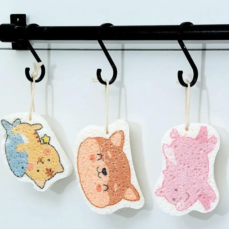 

Чистящая губка, милые Мультяшные кухонные Волшебные чистящие губки для кухни и ванной, расширяющиеся губки для очистки, набор из 3 шт.