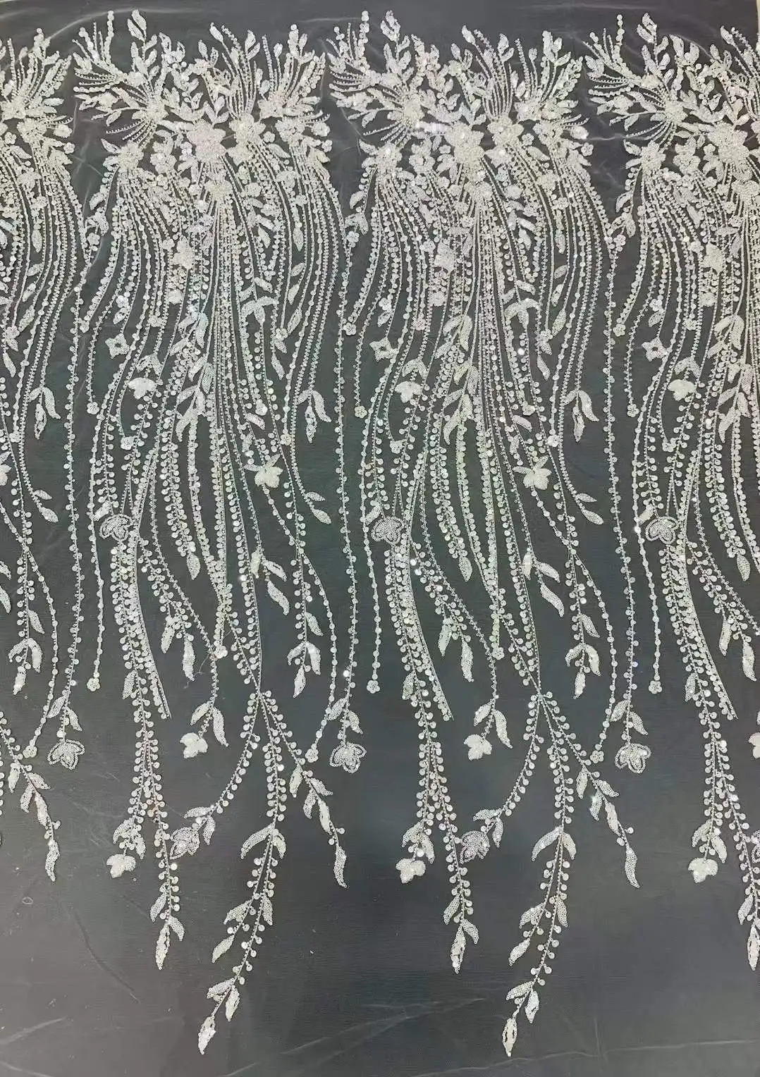 

Off White with Silvery Beading Tulle Mesh Lace Fabric Wedding Lace Material 2022 NEW