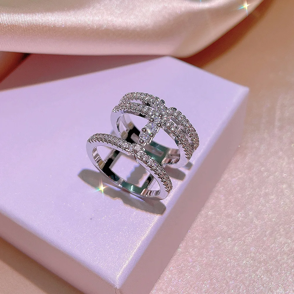 

Solid S925 Sterling Silver Natural Diamond Ring Females Fine Wedding Bands Anillos De Real Diamond Gemstone Bizuteria Rings Box