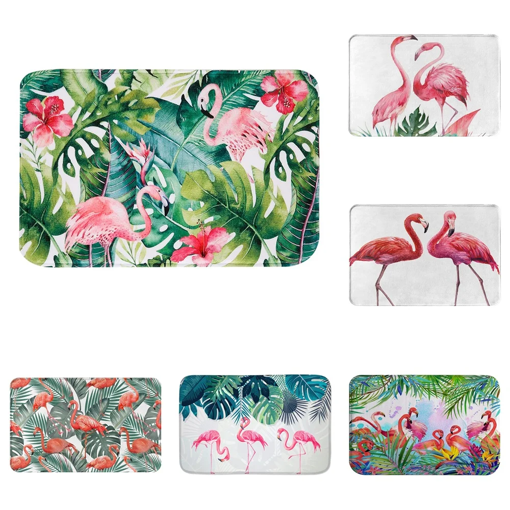 

Pink Flamingo Bath Mats Tropical Palm Leaves Flannel Absorbent Super Soft Non Slip Baths Rugs for Bathroom Kitchen Floor Carpet