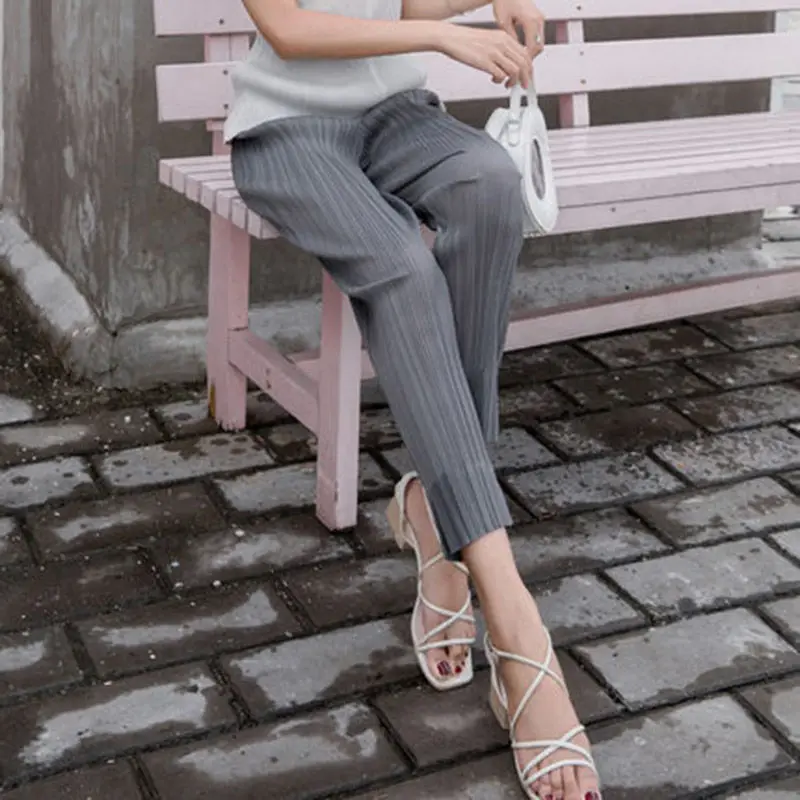 Плиссированные брюки летние модные прямые свободные и облегающие повседневные