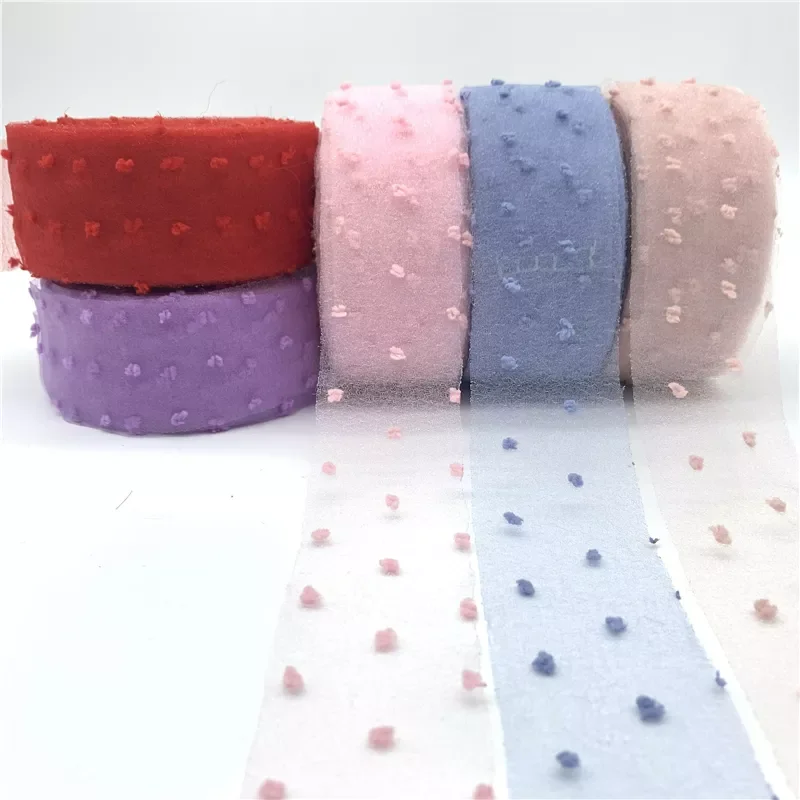 

3yards/Lot 40mm Velvet Dots Organza Ribbon Lace Edge Ribbon DIY Lace Ribbon Decoration For Garment Sewing Fabric
