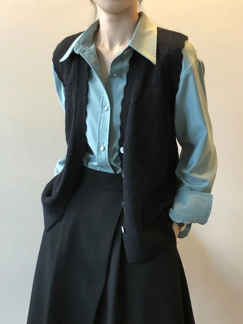 

Spring Autumn Fashion Loose Elegant Plain V-neck Sleeveless Knitted Vests Women OL Ladies Sweater Vest Vintage Cardigan Knitwear
