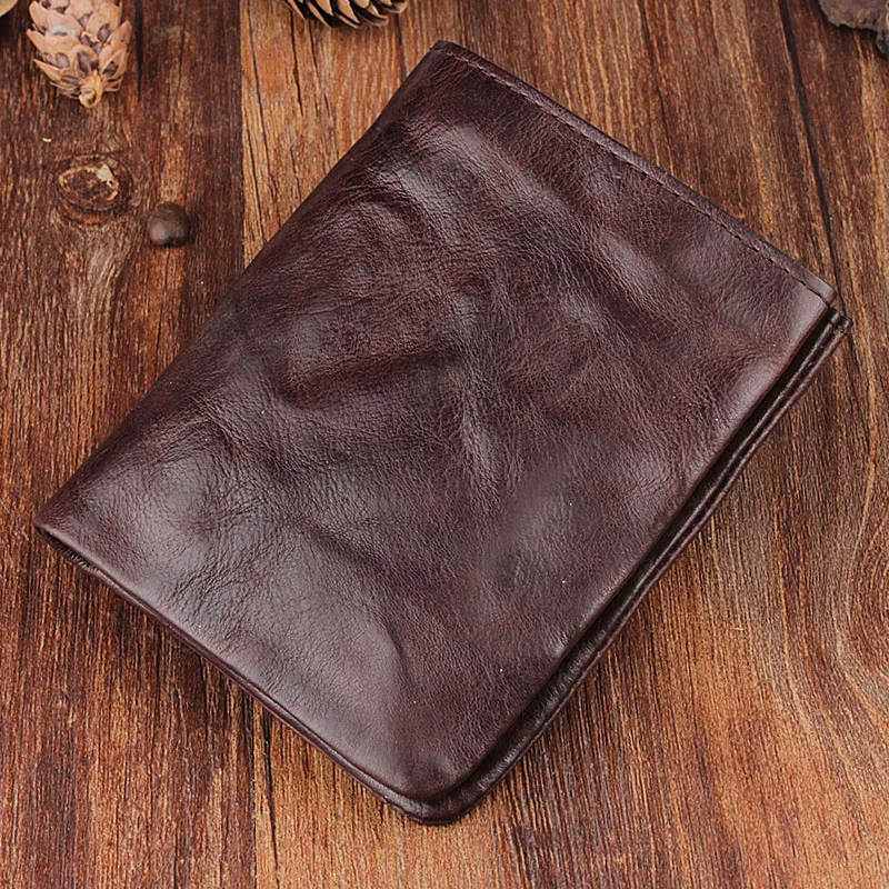

AETOO Pure handmade retro fold short leather purse first layer cowhide men's and women's vertical simple youth trend light