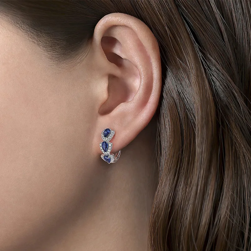 

Fashion Pear Blue Color Zircon Hoop Earrings for Women Luxury Wedding Party Elegant Accessories Anniversary Gifts New Jewelry