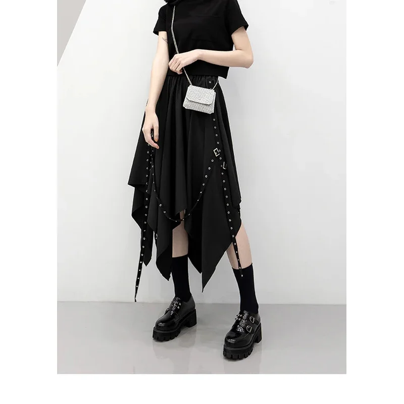 Асимметричная юбка для девочек новая уличная в стиле панк с темными завязками