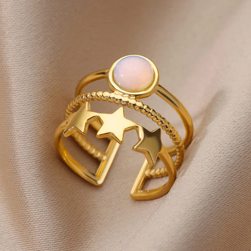 

Three Layers Star Opal Rings for Women Open Adjustable Stainless Steel Ring 2022 Trend Wedding Aesthetic Jewelry anillos mujer