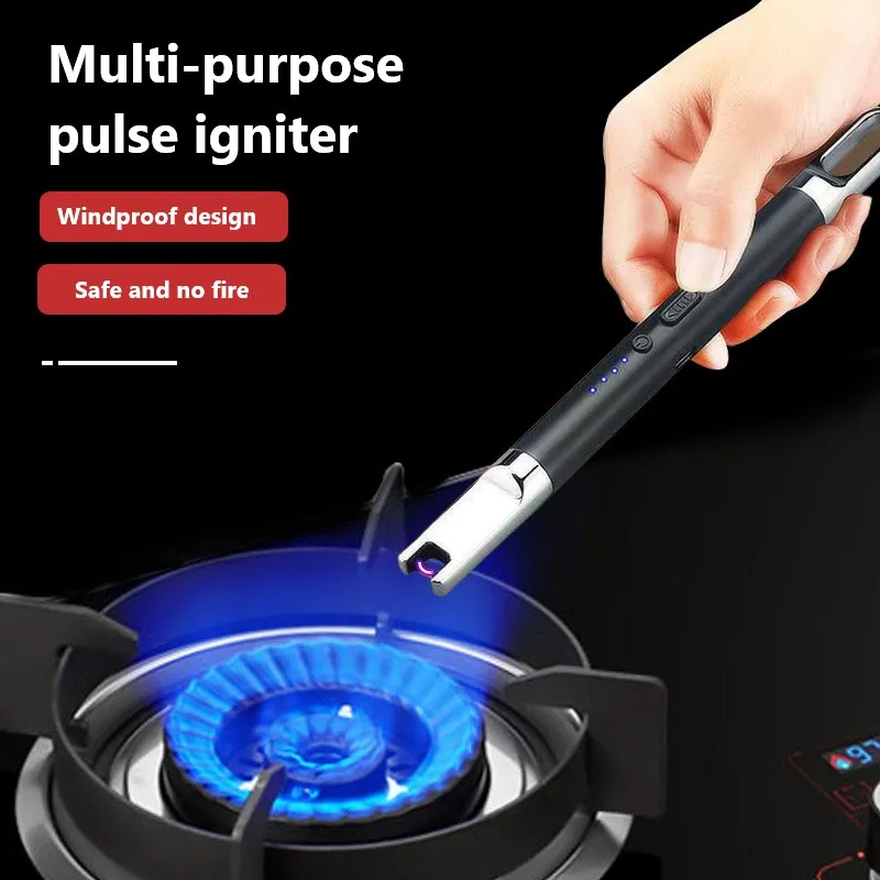 

USB Electric Rechargeable Long Kitchen Lighter for Stove Windproof LED Plasma Arc Flameless Candle Unusual Lighters Outdoor